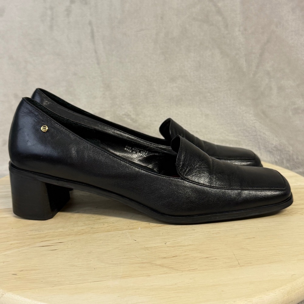 Etienne Aigner Status Black Leather Square Toe Block Heel Loafer Pumps Women 10M - Picture 6 of 16